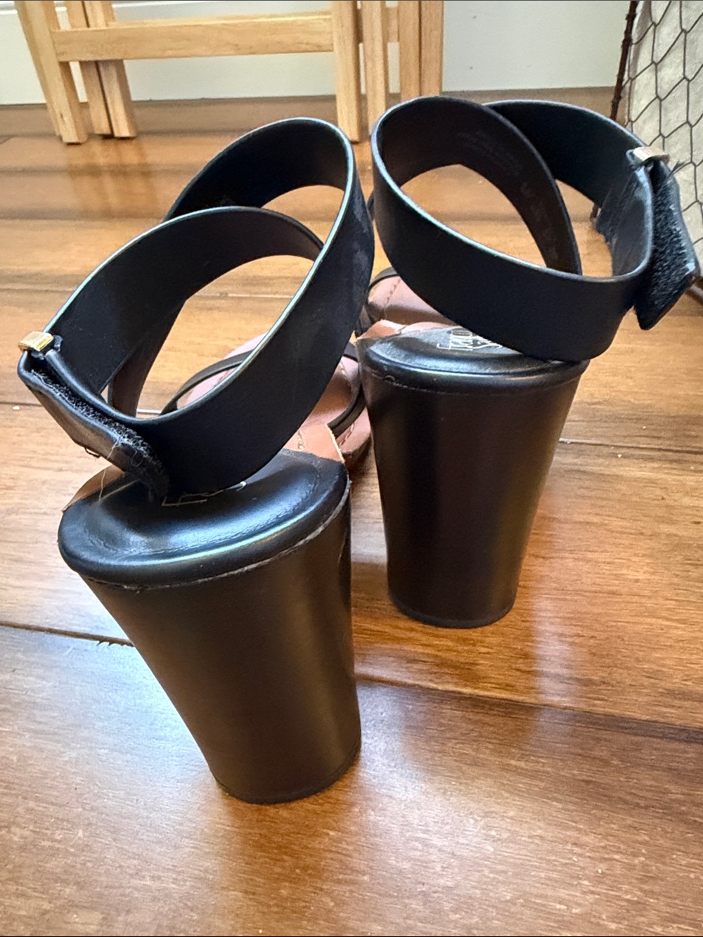 Franco Sarto Black Leather Strappy Block Heel Sandals - Picture 4 of 5